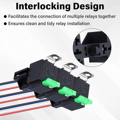 Sixzoo 3 PCS 4 Pin 12V Relay Socket, 30A Fuse Relay Switch Harness Set