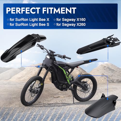 Front Rear Fender Set for Surron, Extended Rear Fender, Rear Shock Fender, 3PCS Mud Guards Mudguard Fender Compatible with Sur Ron Light Bee X S Segway X160 X260 Motorcycle Electric Dirt Bike Black - style: Front Rear Fender kit