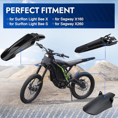 Front Rear Fender Set for Surron, Extended Rear Fender, Rear Shock Fender, 3PCS Mud Guards Mudguard Fender Compatible with Sur Ron Light Bee X S Segway X160 X260 Motorcycle Electric Dirt Bike Black - style: Front Rear Fender kit