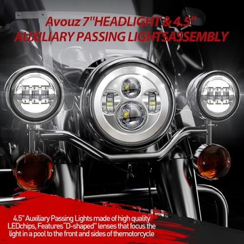 7 inch LED Motorcycle Headlights 4.5" Fog Passing Lights DOT Kit For Harley Davidson Road King Touring FatBoy Street Glide CVO Tri Glide Electra Glide Ultra Limited Classic Switchback harley headlight - size: 7 inch (Chrome)