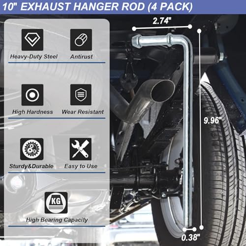 Exhaust Hanger Rod & Rubber Hanger Set, 10" Long 3/8" Rod, 12 Pcs - size: 12 PACK