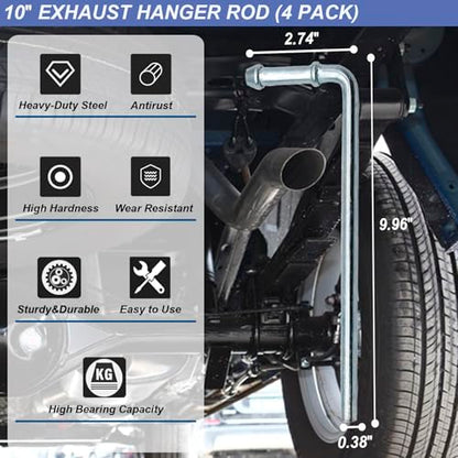 Exhaust Hanger Rod & Rubber Hanger Set, 10" Long 3/8" Rod, 12 Pcs - size: 12 PACK