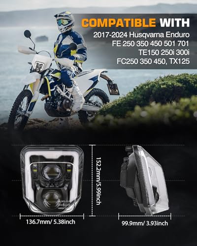 LED Dirt Bike Headlight Enduro Motocross Lights for 2017-2024 Husqvarna - color: black B
