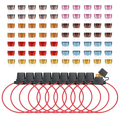 TMH 10 Pcs of Fuse Holder 18 Gauge Wiring Harness ATC/ATO Blade Automotive, Inline Kit 12 Volt Standard Car Fuse 2A/3A/5A/7.5A/10A/15A/20A - style: 18 AWG - 10 Pcs
