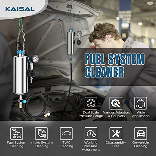 Fuel Injector Cleaner Tool Kit 1000ML 150PSI Disassembly-Free Fuel Injection System Cleaner Pressure Adjustment Fuel Injector Cleaning Machine with 20PC Adapter for Gasoline Car Throttle/Intake System