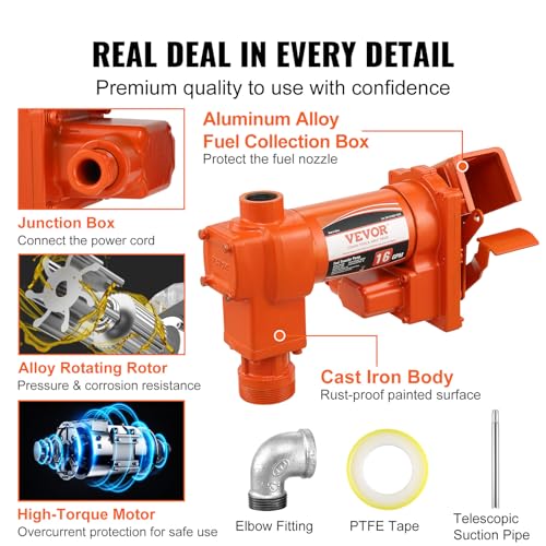 VEVOR Fuel Transfer Pump 12V DC 16 GPM 1/4 HP Gasoline Extractor Pump Kit - size: 12V 16GPM with Accessories