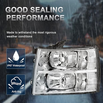 KUIPERAUTO Headlight Assembly Compatible with 2007-2013 Chevy Chevrolet Silverado 1500 2500HD 3500HD Front Lamp with Bulb Chrome Housing/Clear Lens/Clear Corner - color: Chrome/Clear/Clear