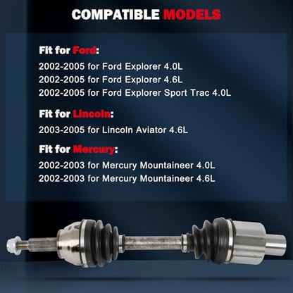 CCIYU CV Axle Shaft Assembly for Ford Explorer/Explorer Sport Trac 02-05 - size: 17-9939