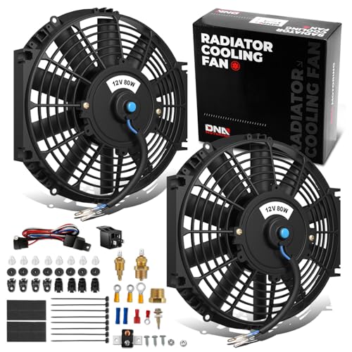 DNA Motoring 2pcs 10Inch Electric Radiator Cooling Fan Thermostat Wiring Switch Relay Kit, Universal High Performance Slim Fan Push Pull Electric Radiator with Mount Kit, RAF-10X2+SW-KIT - color: Black-2Pcs+SW-KIT, size: 10 Inch