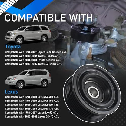 Drive Belt Idler Pulley Kit Compatible with 98-09 Toyota Lexus