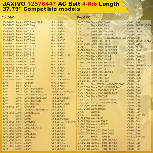 12576447 AC Belt for 99-08 Tahoe Escalade ESV EXT GMC Savana Sierra Suburban Silverado Avalanche Express 1500 2500 3500,Yukon XL Hummer H2,960mm K040378 - size: 4PK960-960mm belt