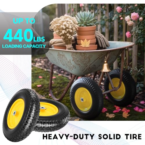 16" 4.80/4.00-8" Flat-Free Solid Wheelbarrow Wheel and Tire, 3"-7"Centered Hub with 5/8"&3/4" Bearings for Wheelbarrows Utility Cart Lawn Dollies - size: 16" 4.80/4.00-8