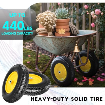 16" 4.80/4.00-8" Flat-Free Solid Wheelbarrow Wheel and Tire, 3"-7"Centered Hub with 5/8"&3/4" Bearings for Wheelbarrows Utility Cart Lawn Dollies - size: 16" 4.80/4.00-8