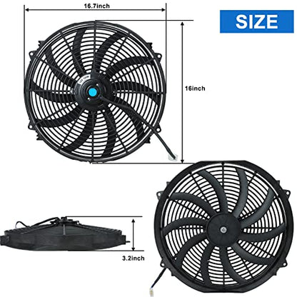 16 Inch Universal Slim Fan Push Pull Electric Radiator Cooling Fan - size: 16inch 120W