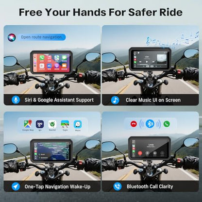 WonVon 6.25 Inch Wireless Motorcycle Carplay GPS Navigation System with Apple Carplay and Android Auto Portable Screen with Dual Bluetooth, Navigation, Siri, Google Assistant with Magnetic Mount - size: 6.25 Inch+Magnetic Mount