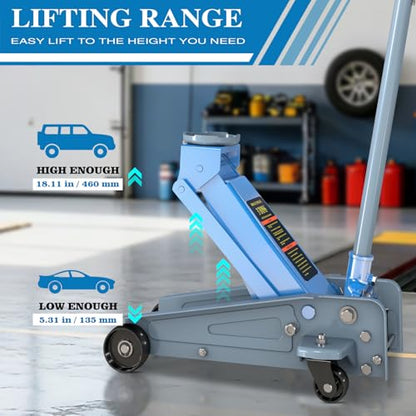 LARBANKE Floor Jack,3 Ton Capacity Fast Lift,Carbon Steel with Wheels car Jack,Heavy Car Floor Jack Max Lift Height 18.15",Providing Stable Support for Various Cars,Blue