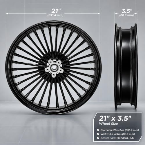 TOFR 21x3.5 36 Fat Spokes Front Wheel For Harley Softail Choppers 2000-2022 - color: Gloss Black, size: Front:21x3.5