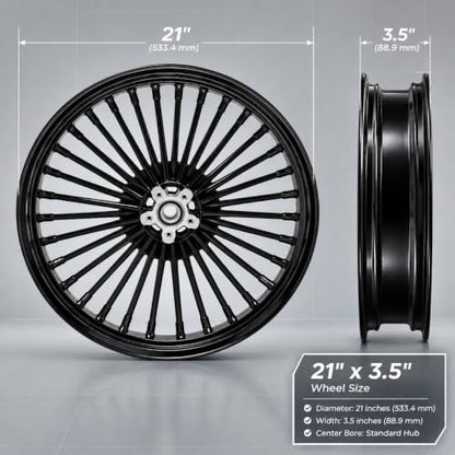 TOFR 21x3.5 36 Fat Spokes Front Wheel For Harley Softail Choppers 2000-2022 - color: Gloss Black, size: Front:21x3.5