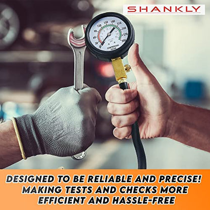 Engine Compression Tester Automotive Fuel Pressure Tester Kit, Engine Compression Gauges Tool 1000 PSI with Cylinder Compression Tester Hose and 14mm/18mmSolid Short Adapter