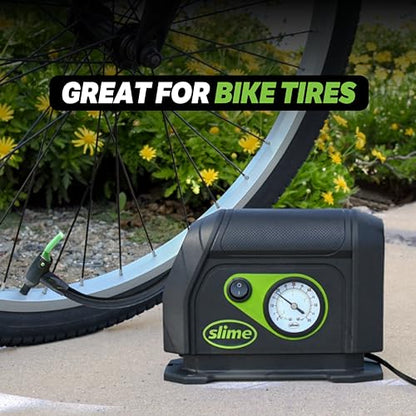 Slime 40050 Tire Inflator, Portable Car Air Compressor, with Analog 100 psi Dial Gauge, Long Hose and LED Light, 12V, 8 min Inflation - style: Analog Tire Inflator