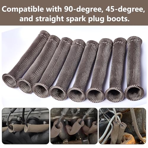 Titanium Spark Plug Wire Boots Heat Shield Sleeves 4000°F Heat Shield Cover Wrap for SBC BBC 350 454 LS1/LS2 Cars Trucks - color: Titanium