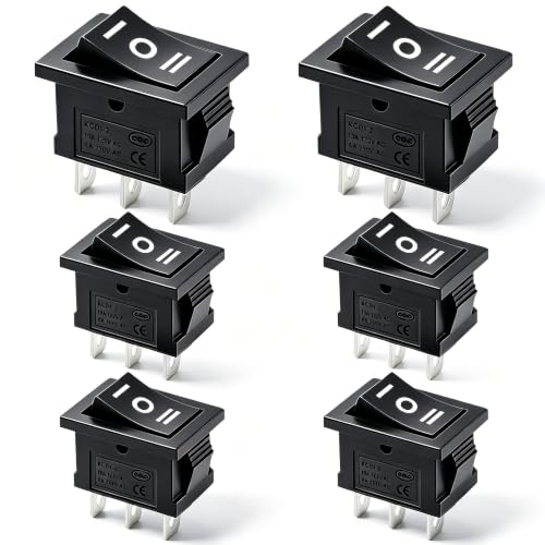 TWTADE 6Pcs 12V Rocker Switch On/Off/On 3 Pin 3 Position Car Auto Boat Rocker Toggle Switch AC 6A/250V 10A/125V KCD1-2-103-BK - color: Black-ON/Off/ON - KCD1, size: Narrow Rectangle