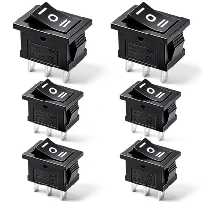 TWTADE 6Pcs 12V Rocker Switch On/Off/On 3 Pin 3 Position Car Auto Boat Rocker Toggle Switch AC 6A/250V 10A/125V KCD1-2-103-BK - color: Black-ON/Off/ON - KCD1, size: Narrow Rectangle