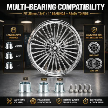 TOFR 21x3.5 Fat Spoke Chrome Front Wheel For Harley Softail Choppers - color: Chrome, size: Front:21x3.5