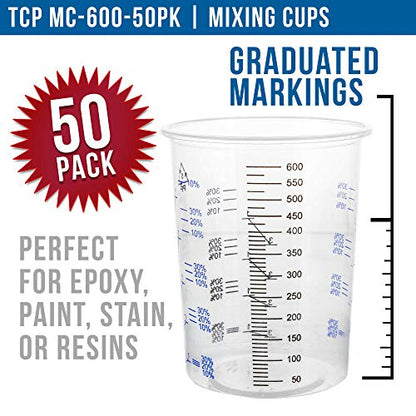 TCP Global 20 Ounce (600ml) Disposable Clear Graduated PlasticMixing Cups