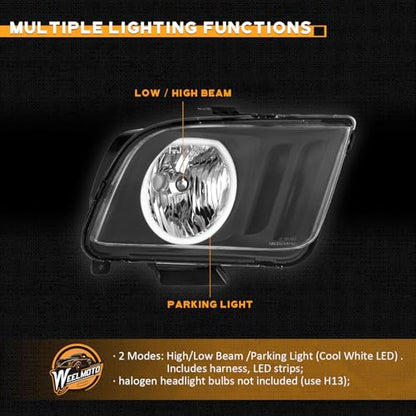 WEELMOTO LED Headlights for 2005-2009 Ford Mustang (NOT Fit factory Xenon)