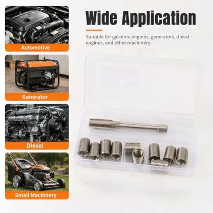 M10x1.25 Spark Plug Thread Repair Kit, 11‑Piece Tap & Inserts Set - color: M10*1.25