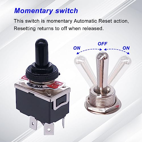 weideer Momentary Reverse Polarity Switch 12V 30A Motor Control RV Jack Switch DPDT 4 Pin (ON)-Off-(ON) Toggle Switch with Waterproof Cap Wires - color: BK-Toggle Switch-4pin, size: Momentary