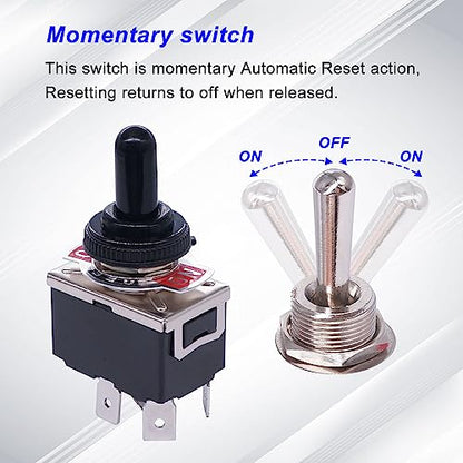 weideer Momentary Reverse Polarity Switch 12V 30A Motor Control RV Jack Switch DPDT 4 Pin (ON)-Off-(ON) Toggle Switch with Waterproof Cap Wires - color: BK-Toggle Switch-4pin, size: Momentary