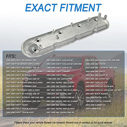 Driver Side Valve Cover with Gasket, Bolts Compatible with 1999-2010 Chevy Silverado, Suburban, Tahoe, Trailblazer, GMC Sierra, Yukon Cadillac Escalade, Pontiac 4.8L 5.3L 5.7L 6.0L 6.2L Part# 264-965