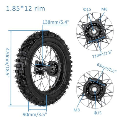 Front Motorcycle Tire 60/100-14 & Rear Knobby Tire 80/100-12 Disc Brake Wheel Rim, 15mm Bearing & 14'' Rear Swing Arm & Front Fork 45mm/48mm for Pit Dirt Bike 110cc 125cc 140cc - size: Front 14 + Rear 12