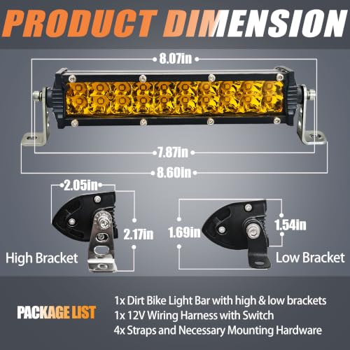 7 Inch Amber Ebike Dirtbike Headlight Kit with12V Wiring Harness and Switch - color: (Amber) Light Bar with 12V Wiring and Switch