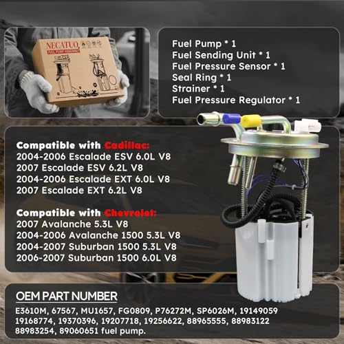 E3610M Electric Fuel Pump Module Assembly w/Sending Unit Pressure Sensor Compatible with Cadillac Escalade ESV EXT Chevrolet Avalanche Suburban 1500 GMC Yukon XL 1500 V8, For 19149059 67567 - size: E3610M