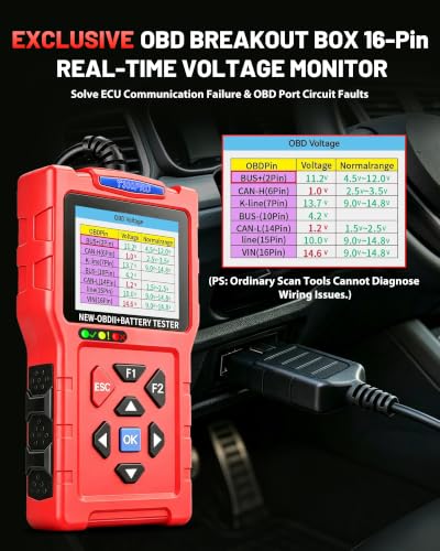 OBD2 Scanner and Battery Tester, 3-in-1 Car Code Reader with Cranking Test - color: T300PRO-RED