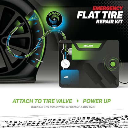 Slime 50139 Flat Tire Puncture Emergency Kit, Includes Sealant and Tire Inflator Pump, Analog, Suitable for Cars and Other Highway Vehicles, 10 Min Fix - size: No Size