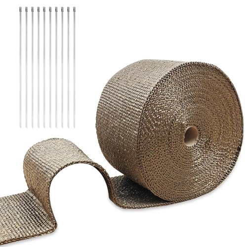 2" x 50' Titanium Exhaust Wrap Basalt Fiber with 15 Metal Ties - color: Titanium, size: 2" x 50'