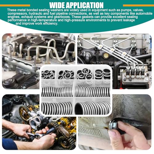 265PCS NBR Metal Bonded Sealing Washers Metric Zinc-Plated Self-Centred - color: 265pcs Sealing Washers