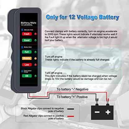12V Car Battery Tester, BM310 Automotive Digital Alternator Charging System Analyzer with LED Indication, Check Vehicle Battery Condition Detector, Universal for Car, Motorcycle, Truck