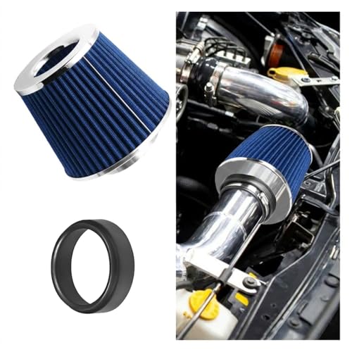 LAINLOY Universal Clamp-On Air Intake Filter for Cars, 76 MM, Silver&Blue - color: 76MM/Silver&Blue