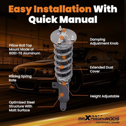 maXpeedingrods Coilover for Dodge Charger RWD 2011-2022, for Chrysler 300 RWD 2011-2023, 24 Levels Damper Adjustable Coilovers Suspension Kit, Height Adjustable Lowering Kit, T7 Upgrade Racing Struts