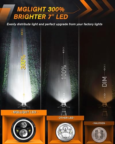DOT 7 Inch LED Headlight Motorcycle Blue Halo High/Low Beam, Motorcycle LED Headlight Projector Angel Eyes Light JK LJ CJ Headlamp Replacement, 1PC - color: Blue&Amber Halo