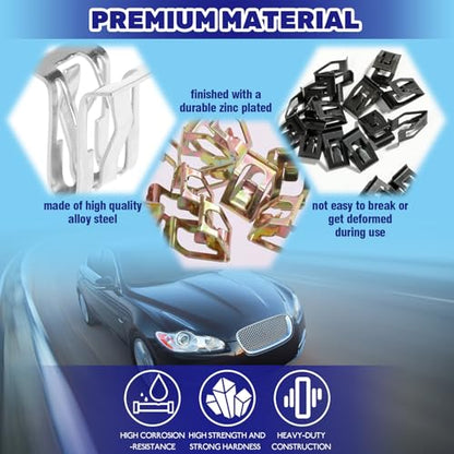 104Pcs Metal Auto Trim Panel Spring Clip Assortment Set with Removal Tools, 7.9/10/ 11/13.1/14.1/15.3/15.8/16/17.3/18.2mm Car U-Clip Moulding Fastener Compatible with Audi VW