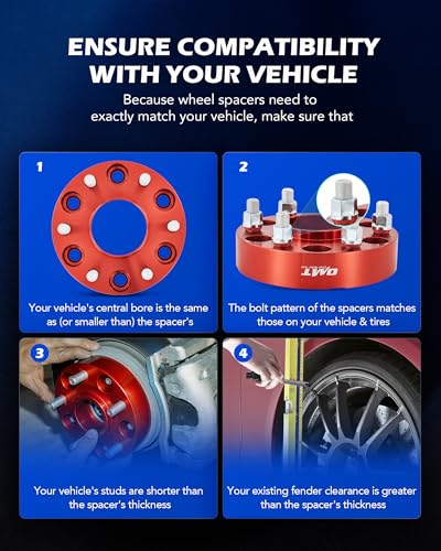 OMT 6x5.5 Wheel Spacers with 78.1mm Center Hub Bore, Set of 4 - color: Red, size: 6x5.5" Hubcentric