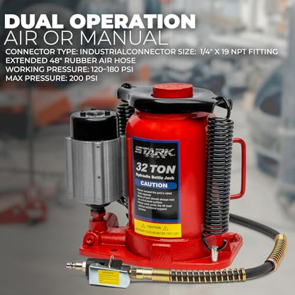 XtremepowerUS Low Profile 20 Ton Air-Operated Hydraulic Bottle Jack (44,000 LBS) Air Tools Manual Jack Air Jack with Hand Pump Handle
