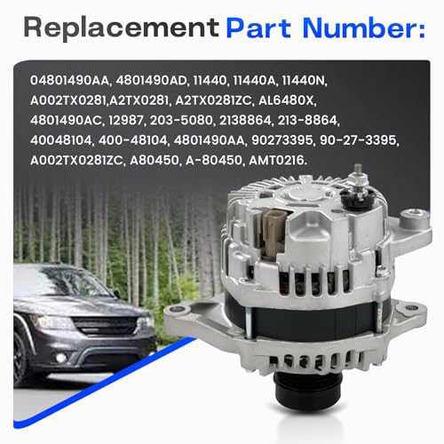 04801490AA Alternator 12V 160A Compatible with 2009-2020 Dodge Journey - size: 2009-2020 Dodge Journey