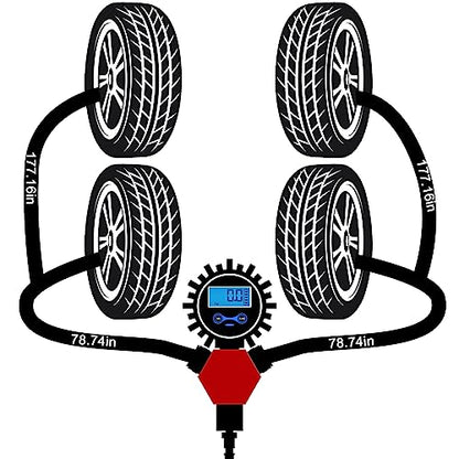 4 Way Tire Inflation Deflation System with 4 Closed Flow Air Chuck Digital Tire Pressure Gauge for Car Trucks Off Road Vehicles-Compatible with HPA Tanks and Compressors
